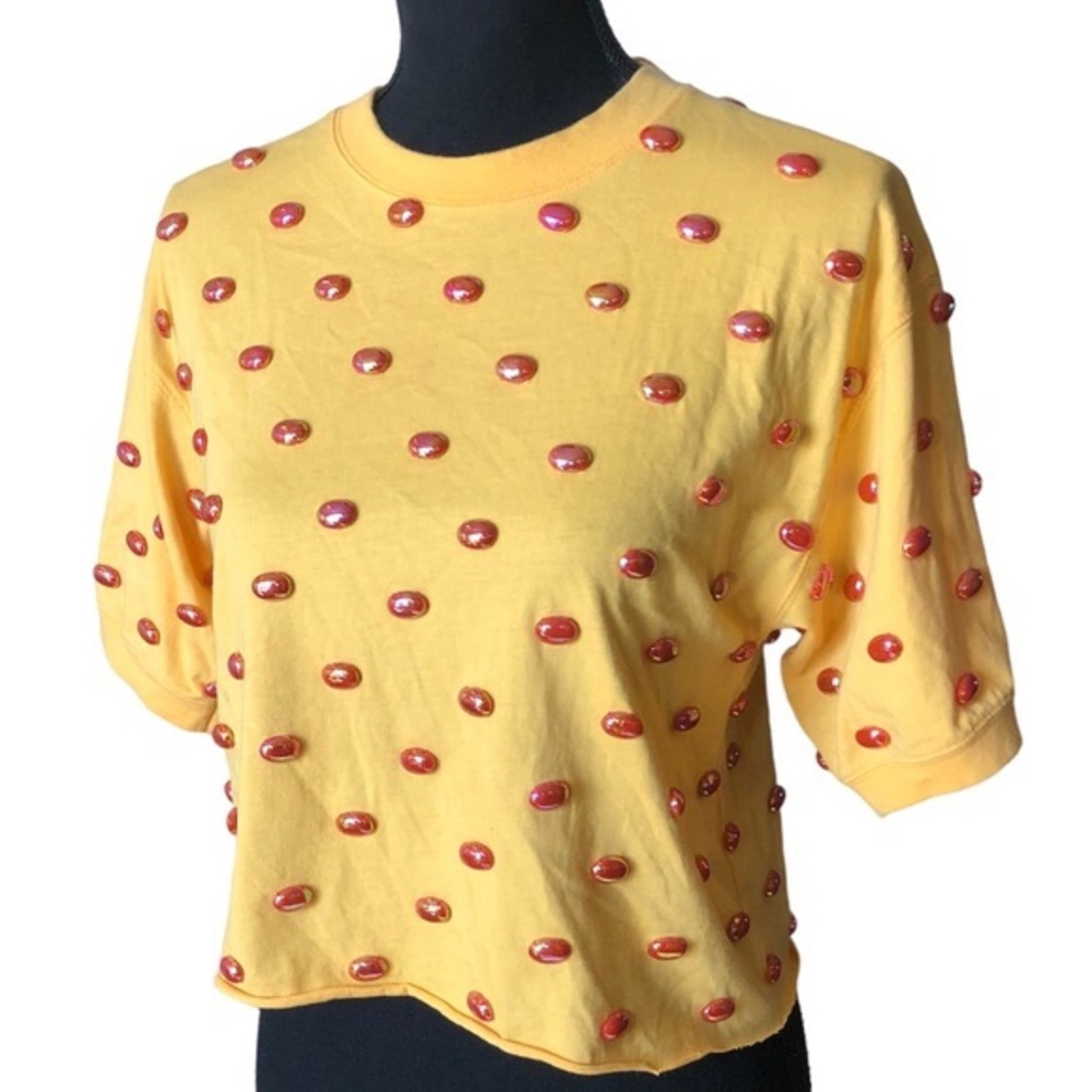 Vintage Gene Ewing BIS cropped Bauble Bead Top Tee Wrinkled Rich Hong Ko…